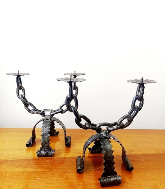 Image 1 of 2x portacandele a catena in ferro battuto Spagna