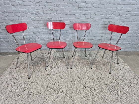 Set di 4 Sedie da Cucina di Design Vintage di Brabantia, Formica Striata Rossa, Paesi Bassi, anni '60 (photo 3 of 8)