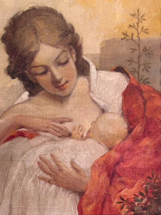 Peinture à l'huile Maternité sur toile par A. Hampe, Peintures et dessins (photo 5 sur 8)