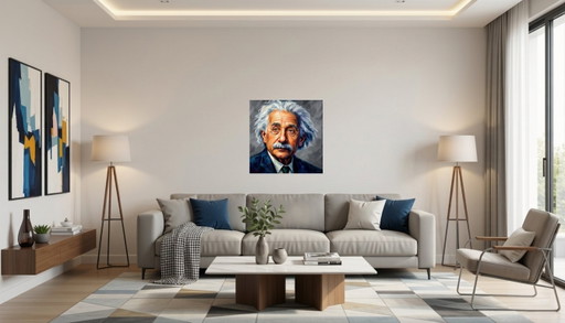 Impressionistisches Gemälde auf Acryl-Leinwand / Albert Einstein / (60x60 Cm)