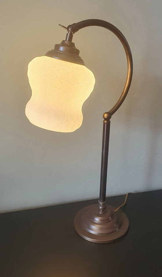 Image 1 of Vintage Art Deco style desk lamp with opaline glass shade