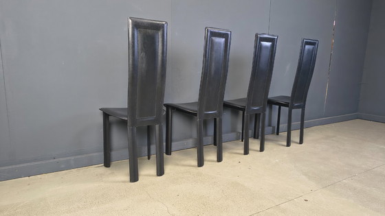Image 1 of Vintage black leather dining chairs, set of 4, 1980s