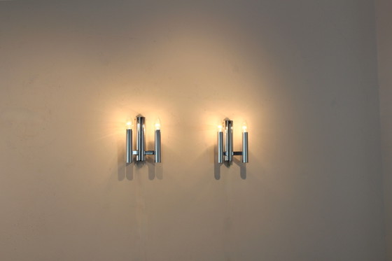 Paar Mid-Century Modern Niederländische Chromrohr Wandleuchten, Space Age (Foto 9 von 13)