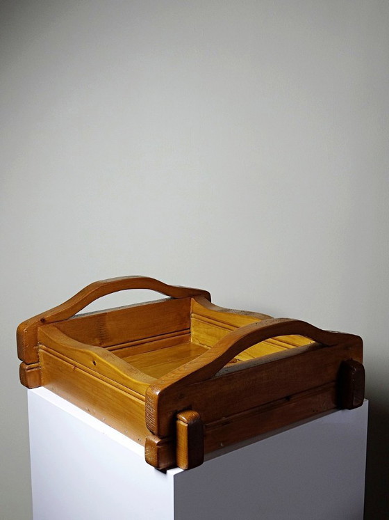 Image 1 of Solid wood tray with handles, handcrafted, rustic style, 1960s-70s