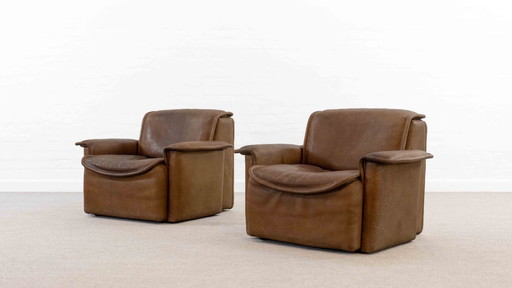 Paire de fauteuils De Sede, modèle DS-12 en cuir cognac, années 70