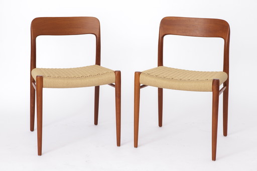 2 Niels Otto Moller Dining Chairs, Model 75, Teak, 1950s – Renewed Papercord Seat, Makers Stamp, Worldwide Shipping