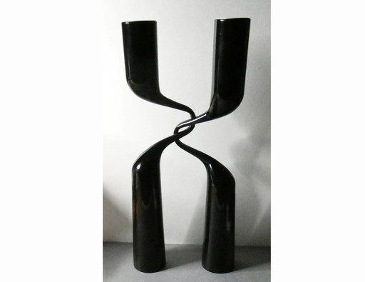 Dubbele kaarsenhouder van roestvrij staal, zwart gelakt, menu, Denemarken, ontwerp Mikaela Dörfel