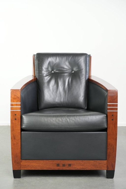 Fauteuil Schuitema modèle Frank, de la série Decoforma, en cuir de vachette noir de style Art déco.