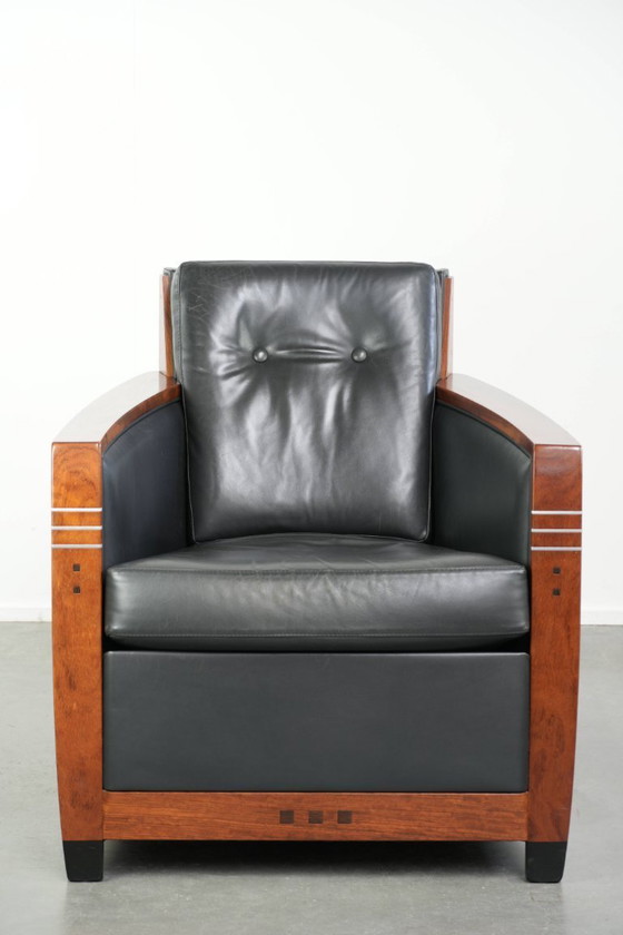 Image 1 of Fauteuil Schuitema modèle Frank, de la série Decoforma, en cuir de vachette noir de style Art déco.