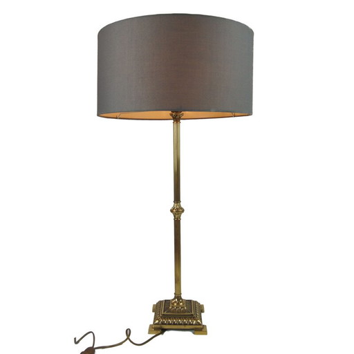 Lámpara de mesa vintage de latón y bronce dorado de Empire Colonne Neo Classique, Francia 1970
