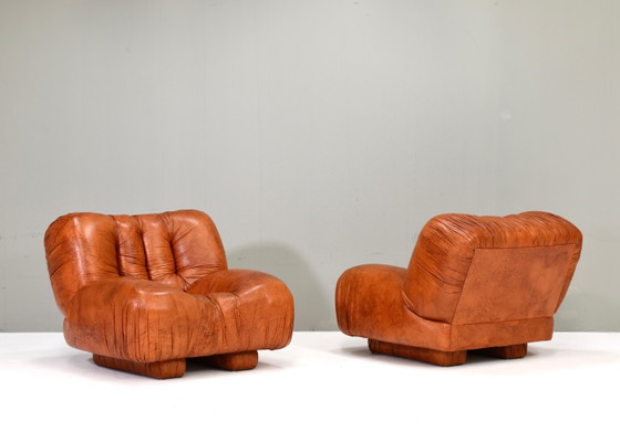 Fauteuils Giuseppe Rossi di Albizzate en cuir, Italie, années 1970, Chaises & fauteuils, Marron (photo 2 sur 20)