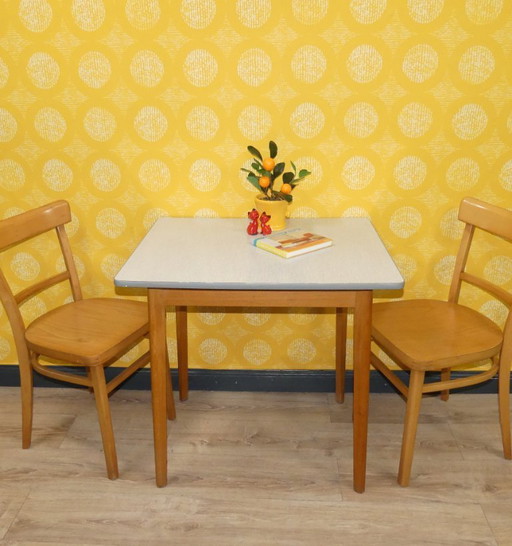 kleiner 50er Jahre Küchentisch Holz Resopal 60,5x75,5 H73 Tisch Küche vintage retro Werktisch