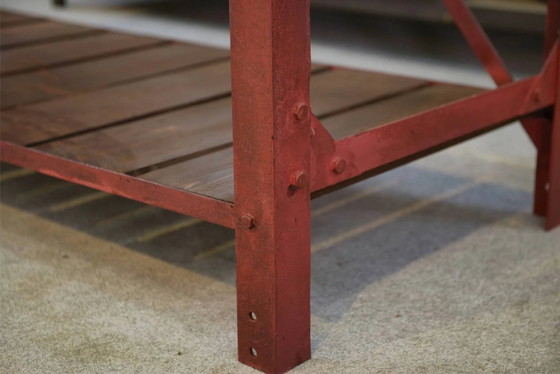 Industrielle Werkbank 1950er Jahre – Schreibtisch, Holz, Polierter Stahl, Industrieel (photo 8 of 15)