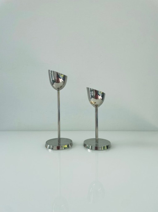 Set di 2 candelieri in acciaio, design moderno