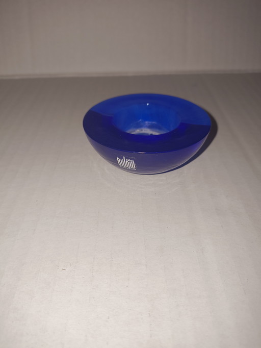 Portacandele in vetro blu, soffiato a bocca danese, Bülow