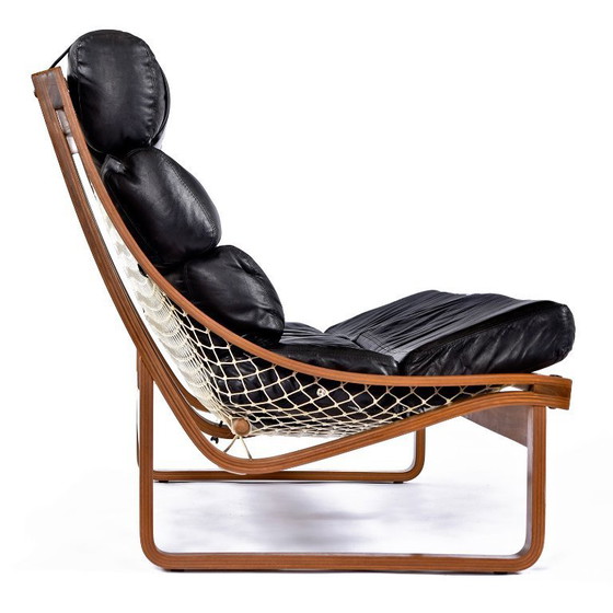 Image 1 of Divano con imbracatura T4 in pelle nera e teak, Fred Lowen per Tessa, anni '70