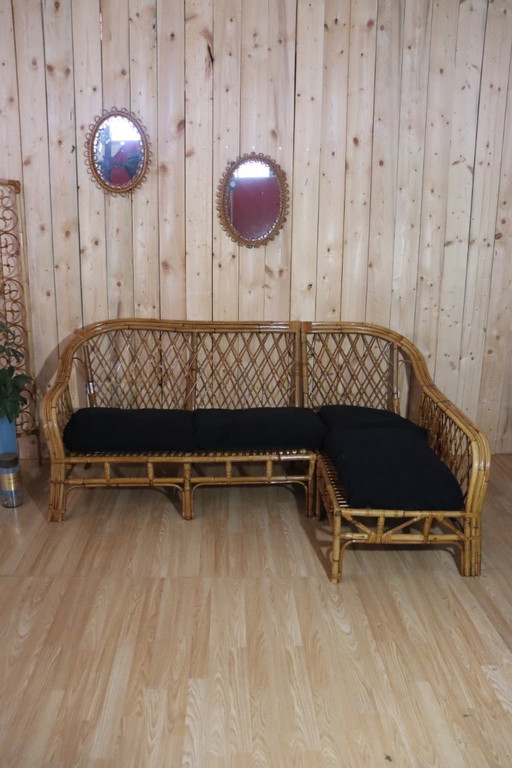 Vintage rattan modular corner sofa