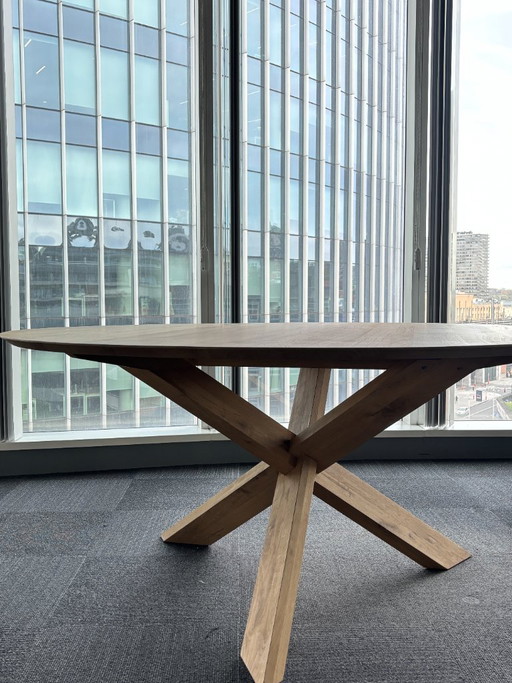 Ethnicraft Mikado 160cm Circle Round Dining Table Solid Oak, Crossed Central Base – eettafels, Wood (photo 2 of 6)