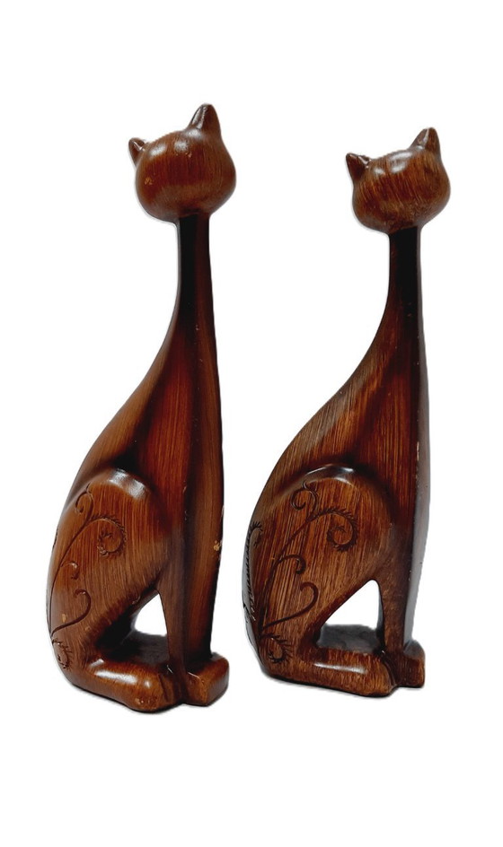 Image 1 of Statuettes de chats en résine, lot de deux