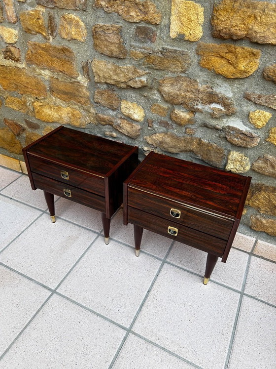 Image 1 of Comodini vintage di metà secolo – Impiallacciatura in mogano – Dettagli in ottone