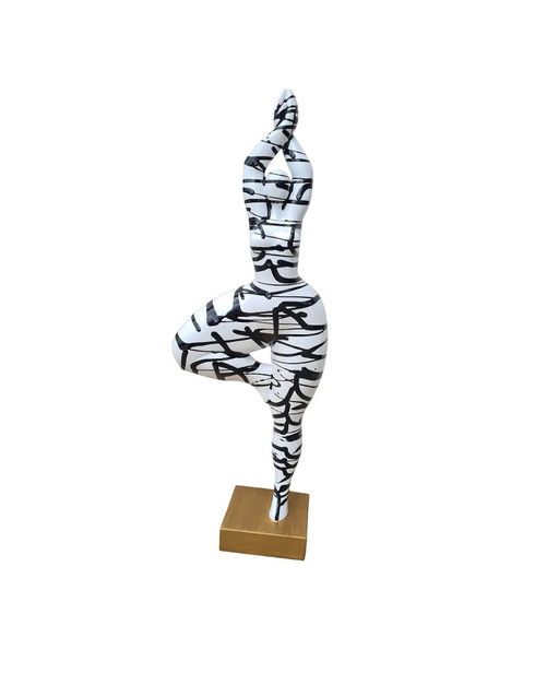 Groot Veelkleurig Rond Vrouwenbeeld "Nana Danseuse", Model "Zebra