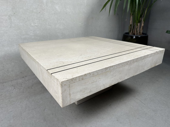 Image 1 of Vintage coffee table / side table - travertine and brass