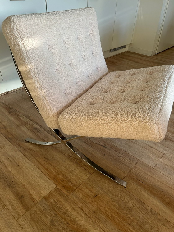 Unique Barcelona-style armchair, custom teddy bouclé ✨, rvs, Creme (photo 2 of 8)