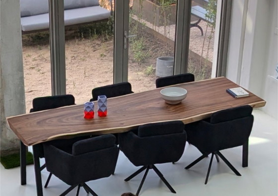 Wooden Dining table with live edge and black metal legs, Brown, Modern (photo 2 of 7)