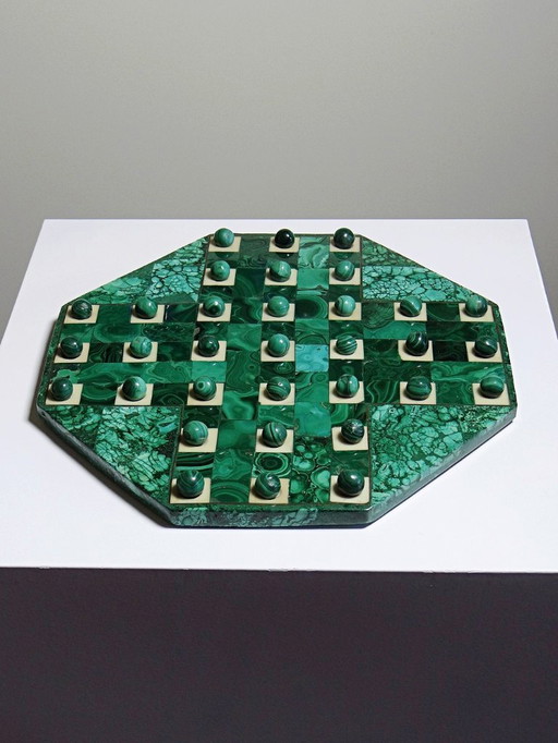 Solitaire octogonal en malachite et bakélite vintage années 50-60