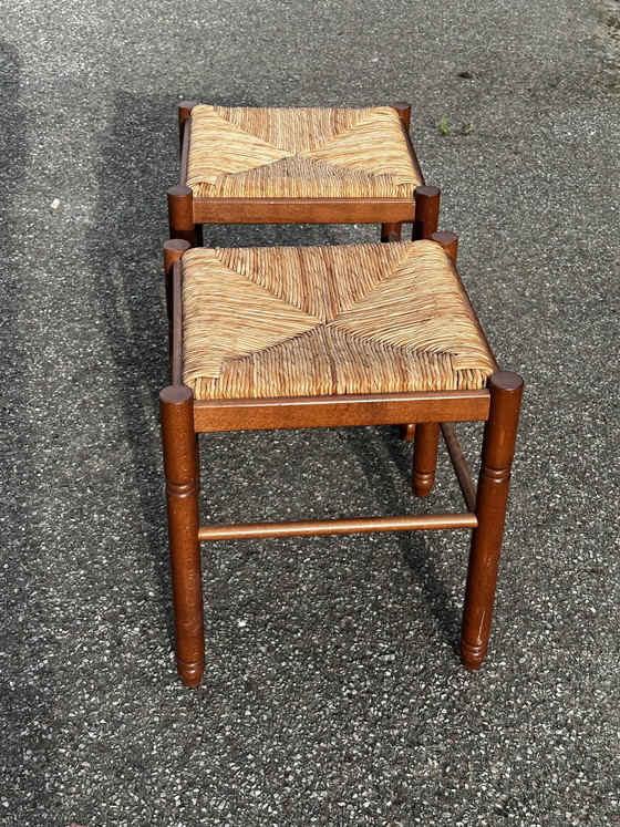 Pair of 50s Stools in Wood with Straw Seat (photo 3 of 9)