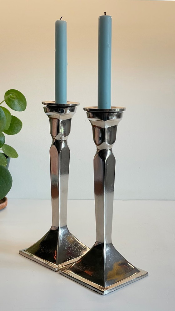 Image 1 of Coppia di candelieri vintage in fusione di alluminio cromato