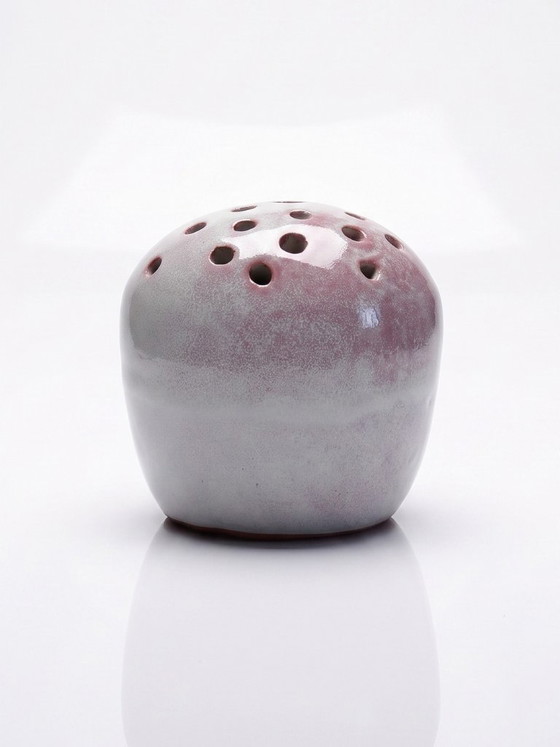 Image 1 of Glazed terracotta flower frog signed PB 86, vintage 1980s