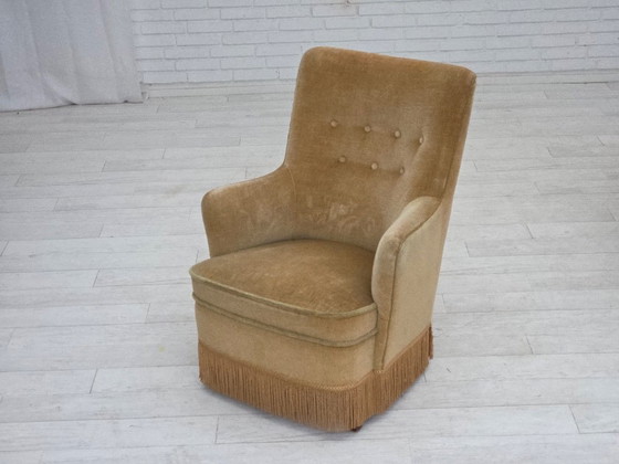 Image 1 of 1970s, Danish armchair, original light green furniture velour.