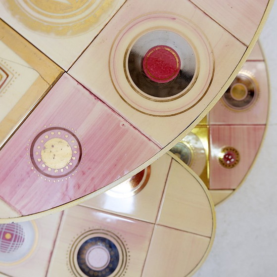 Image 1 of French pink ceramic swivel coffee table, signed Georges Pelletier, 1960s