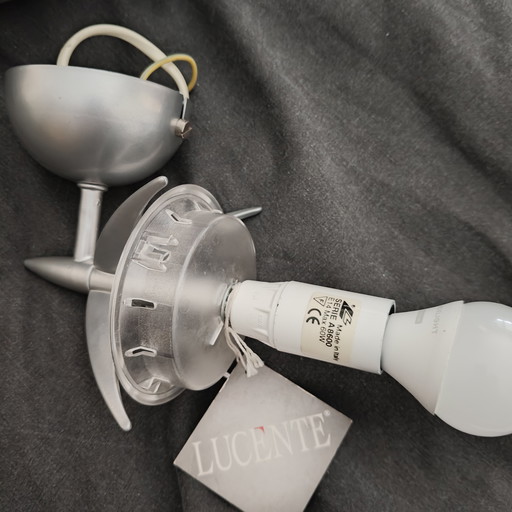 Vintage Lucente Wall Lamp – Italian Space Age Design – Orange Glass – NOS with Tag – 1970s Style Lighting