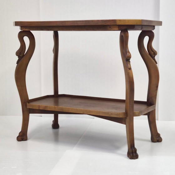 Image 1 of Consolle vintage in stile Art Déco e Art Nouveau con cigni e artigli di leone.