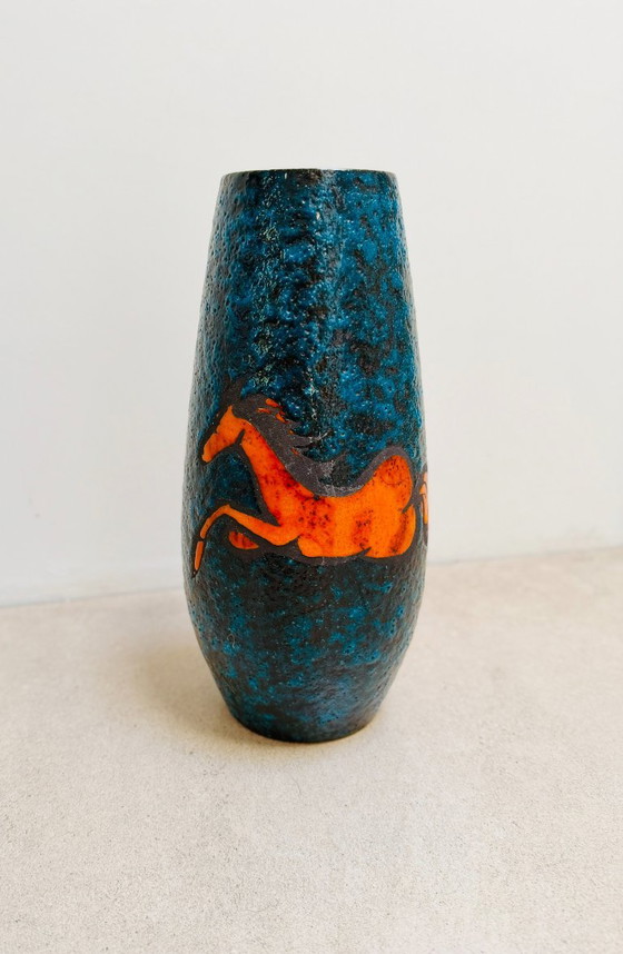 XL Mid-Century Modern Scheurich Keramik Floor Vase 'Horses' – Model 529-38 – Scheurich W-Germany, Ceramic (photo 3 of 6)