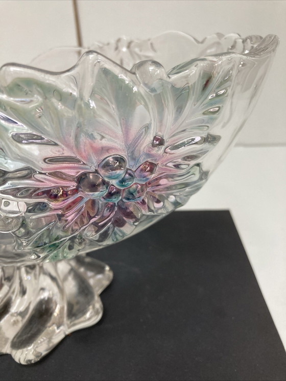 Image 1 of Vintage kristallen beker met kleurrijk bloemenpatroon uit de jaren 70