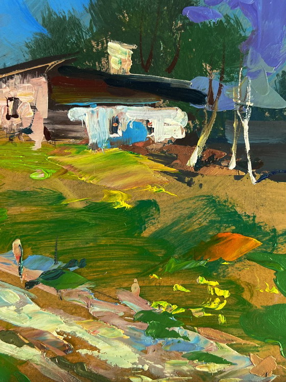 Dipinto a olio originale paesaggio impressionista La via di casa, Dipinti e disegni, Legno, Altro, Verde (foto 10 di 11)