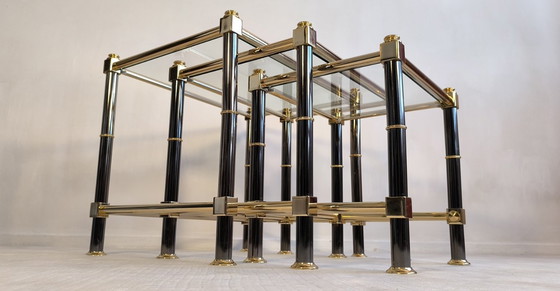 Image 1 of  Roche Bobois – Ensemble de trois tables gigognes dorées 1980’s 