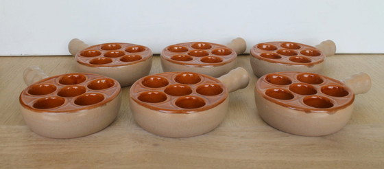 Image 1 of snail/tapas pots, 6 pieces, vintage Emile Henry ceramic