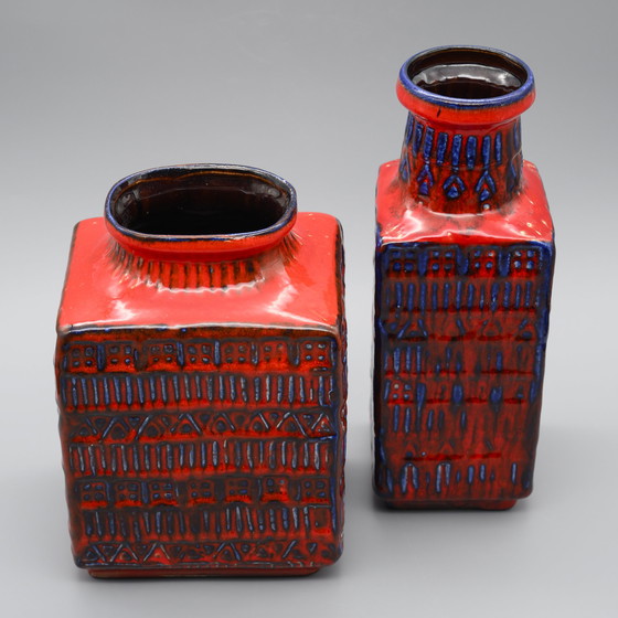 Image 1 of Retro BAY Ceramic Vase DUO 70-25 + 70-20 Fat Lava Vintage 60s WGP Mid-Century 