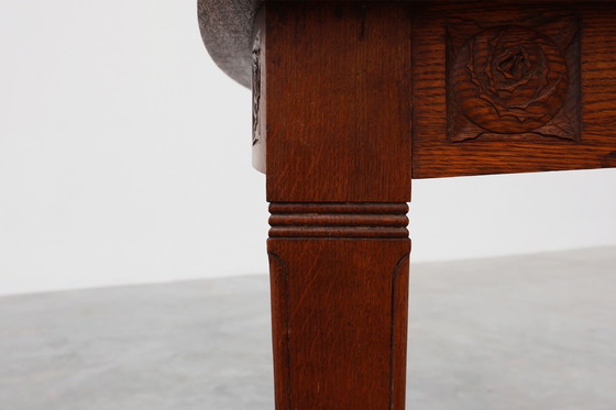 Image 1 of Mesa de comedor Art Déco de roble con friso tallado, Francia años 20