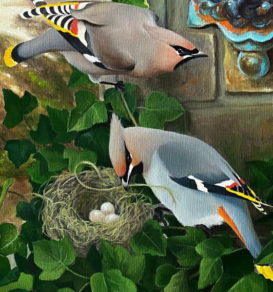 Original Oil Painting Nature Landscape Birds Ancient Garden – Paintings & Drawings, Canvas (photo 9 of 10)