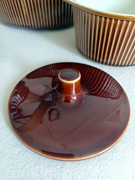 Image 1 of Set da 4 pezzi in gres Villeroy & Boch – Marrone a coste – (marcato, annata 1970-1980)