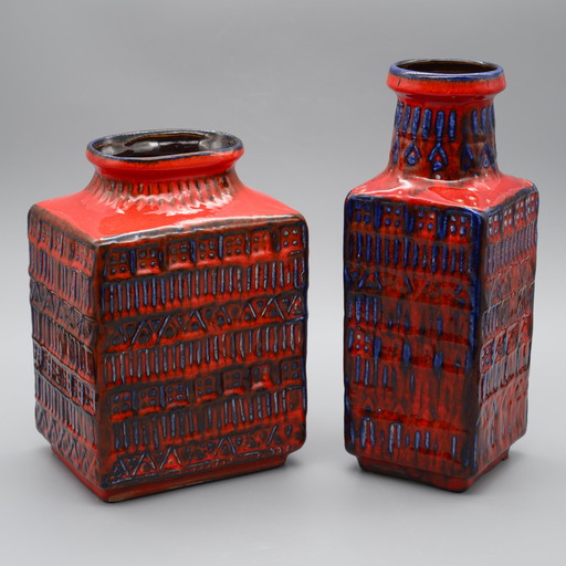 Retro BAY Ceramic Vase DUO 70-25 + 70-20 Fat Lava Vintage 60s WGP Mid-Century 