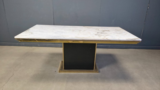 Image 1 of Vintage white marble and brass dining table, 1970s