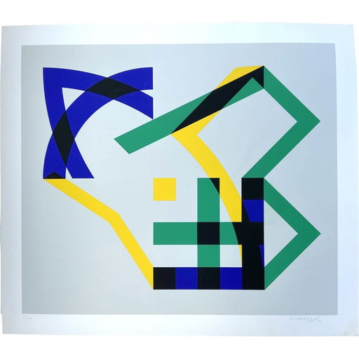 Vintage lithograph signed and numbered by hand by Gottfried Honegger, 1990