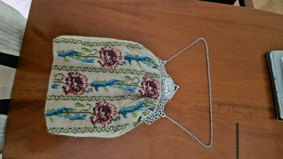 Monture de Sac Antique en Argent avec Scène de Café env. 1910 – Autres sacs, Tweed (photo 4 of 12)