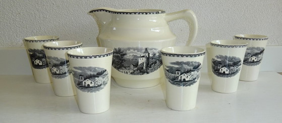 Société Ceramique Maestricht Landscape jug with cups, Soc Ceramique Maastricht, Crockery, Ceramic, Beige (photo 2 of 5)